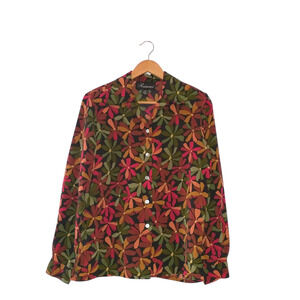 Vintage Women's Small Button Up Blouse Dark Floral 70's 80's Retro Boho